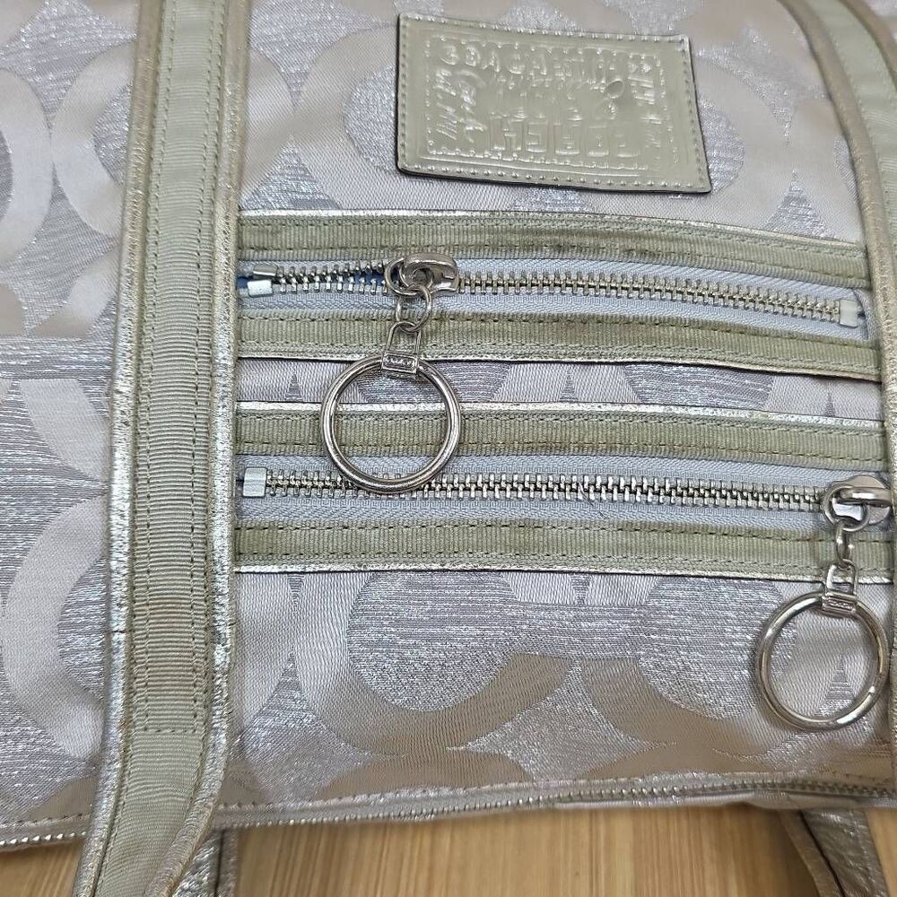 Coach Poppy Glam Tote Bag G0973-14439 – Shimmer Silver Op Art Metallic Signature - Picture 8 of 16